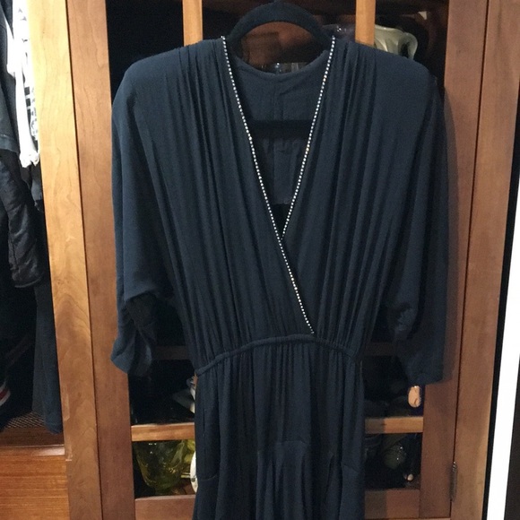 Vintage 1980s Black Flowy Skirt Dancing Dress Rhinestone Trim Small /Med Woman’s - Picture 3 of 17